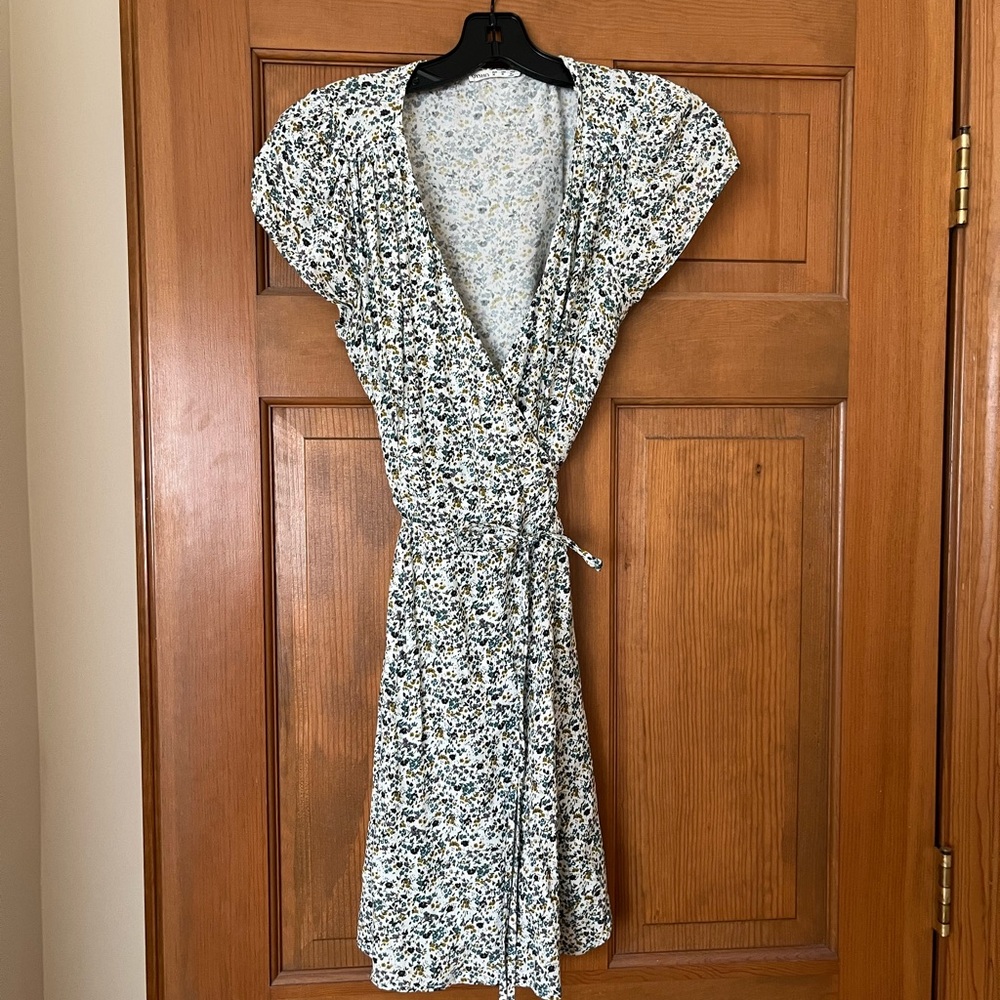 Floral Wrap Dress in White and Green